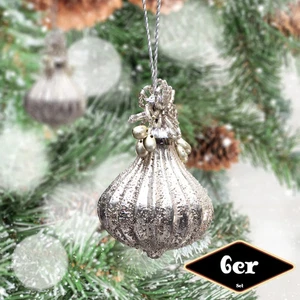 Christbaumkugelset, Birne, 6er Set | Glas, silber, Struktur | H8,7xB6,0cm - Bild 1 von 4