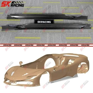 Plain/Twill Weave Carbon Fiber Side Skirts Lip Spoiler For Ferrari SF90 2020-24 - Foto 1 di 16
