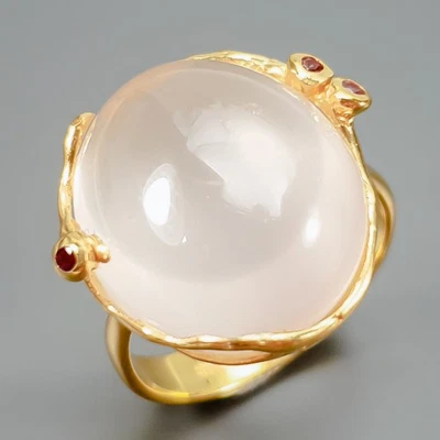 Anillo de piedras preciosas 18 quilates anillo de cuarzo rosa natural plata de ley 925 talla 8/R425495 Foto 1 de 4