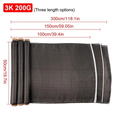 23.6''-118'' Real Carbon Fiber Fabric Cloth Roll 3k 200gsm 2x2 Twill Weave Black - Image 1 of 4