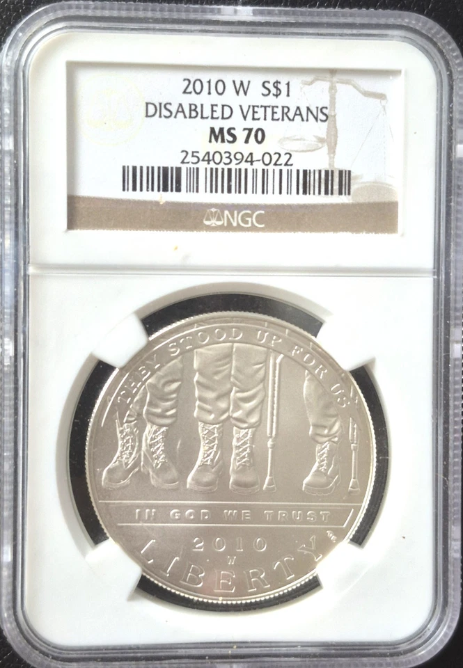 2010 W NGC MS 70 $1  .999 Silver "Disabled Veterans  Commemorative Dollar" - Image 1 of 2