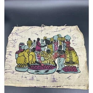 VTG 70s Ethnic Batik Fabric Picture Wax Print Lina Scarf Pillow Wall Art - Picture 1 of 8