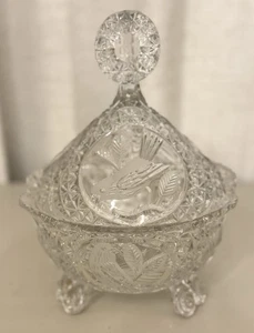 Hofbauer Byrdes Crystal Covered Candy Dish Compote Footed Bird Pattern Germany - Picture 1 of 3