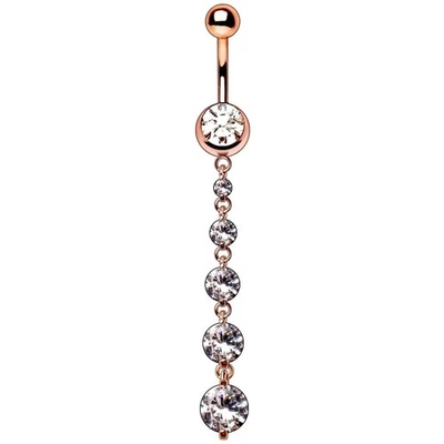 Rose Gold Plated Cascading CZ Dangle Navel Ring - Image 1 of 3