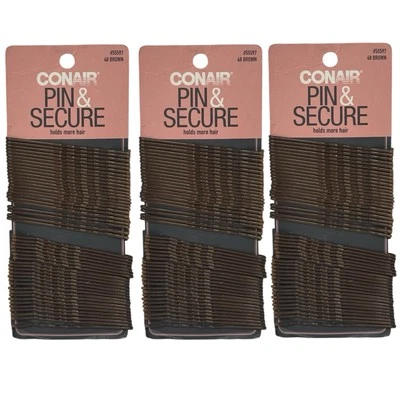 Conair Pin and Secure Hair Clips Bobby Pins 48 Brown Hair Pins 3 Packs - Image 1 of 3