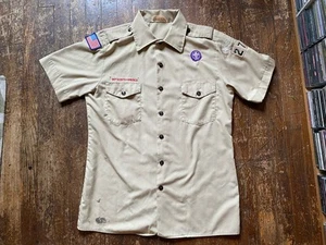 Boy Scouts Of America Vintage Uniform Shirt Mens Size MD Short Sleeve Tan - Picture 1 of 10