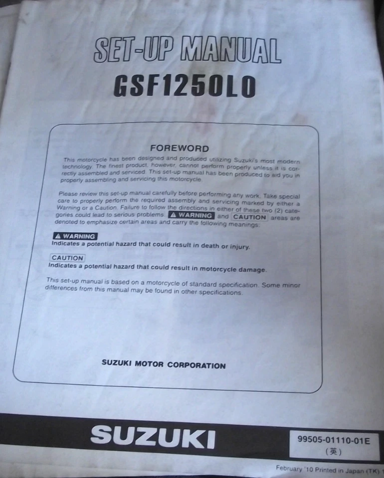 SUZUKI  GSF1250L0 SET UP MANUAL - Image 1 of 1