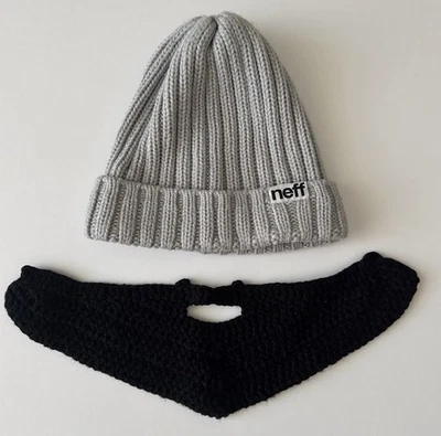 Neff Beard Beanie Para Hombres Barba Extraíble Esquí Snowboard Invierno Sombrero Gris Negro Tejido Foto 1 de 4