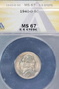 1940 D Jefferson Nickel ANACS MS67 5.5FS Full Steps *DoubleJCoins* 8006-05 - Picture 1 of 3