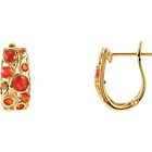 Gift for Mothers 14K Yellow Gold Natural Mexican Fire Opal Hoop Earrings 3.69g