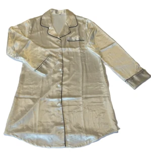 Women's Silk Satin Nightdress Long Sleeve Button-Up Pajama Sleepwear Homewear L - Picture 1 of 6