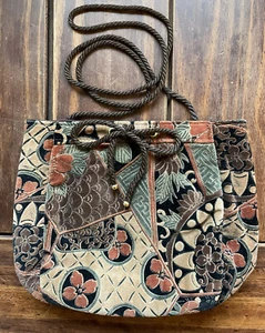 Pequeño bolso bandolera vintage flor terciopelo parche floral marrón óxido LINDO - Imagen 1 de 9