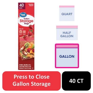 Great Value Fresh Seal Double Zipper Storage Bags, Gallon, 40 Count - Picture 1 of 6