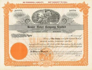 USA BEAVER NICKEL COMPANY stock certificate - Picture 1 of 2