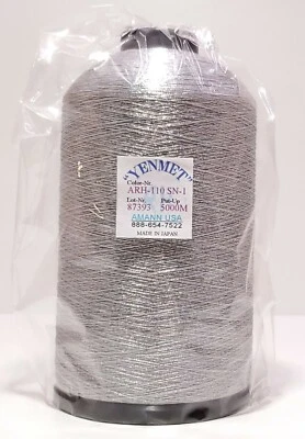 Yenmet Metallic Embroidery Thread - 5000 Meter King Size Spool - Silver SN-1 - Image 1 of 4