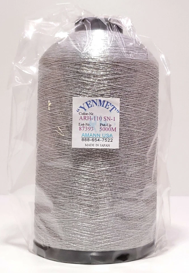 Yenmet Metallic Embroidery Thread - 5000 Meter King Size Spool - Silver SN-1 - Image 1 of 4