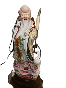 RARE ANTIQUE CHINESE FAMILLE ROSE ENAMEL PORCELAIN SHOU LAO CANDELABRA LAMP - Picture 1 of 16
