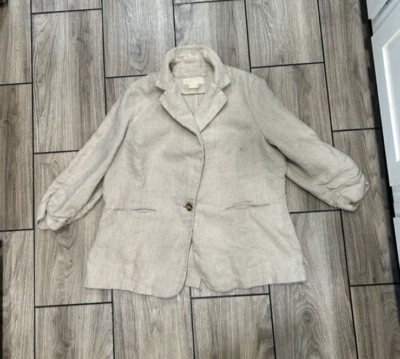 Blazer para mujer Michael Kors 14W 100 % lino tostado acanalado manga 3/4 oficina carrera Foto 1 de 4