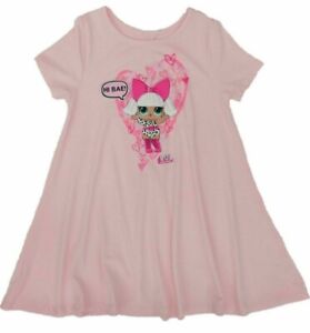 Girls Pink LOL Surprise Hi Bae Valentines Day Hearts T-Shirt Dress Small 6-6x
