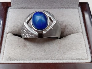 Sterling Silver Men's Ring w. Linde Star Sapphire Cabochon Setting: Size 9.5 - Picture 1 of 5