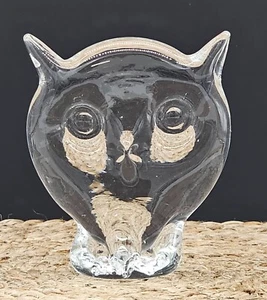 Viking Glass Owl Paperweight Cat Clear Figurine Mid Century MCM Vintage 1572 - Picture 1 of 6