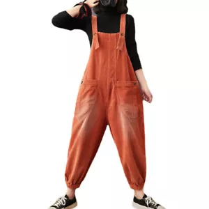 Women Corduroy Bib Overalls Retro Jumpsuit Loose Trousers Workwear Pants casual - Picture 1 of 15