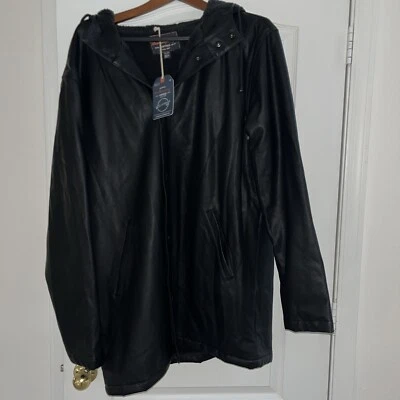 Chaqueta con capucha de cuero sintético impermeable vintage para hombre negra grande nueva con etiquetas precio de venta sugerido por el fabricante 120 USD Foto 1 de 4
