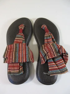 NEW Sanuk Yoga Sling 2 Prints Burgundy Bayridge Blanket Gladiator Sandals Size 7 - Picture 1 of 4