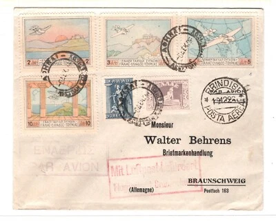 GREECE Air Mail 1926 FULL SET{4} Cover 10d FLYING BOAT Athens 1929 Germany KT35 - Image 1 of 4