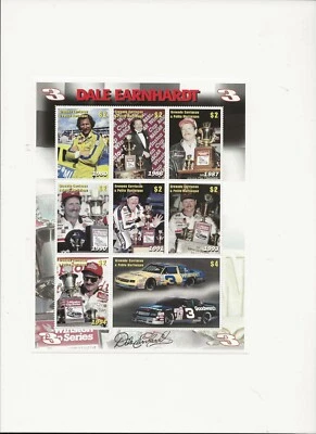 DALE EARNHARDT BLOCK OF 8 OFFICIAL LEGAL TENDER POSTAGE STAMP OF GRENADA. Framed - Image 1 of 4