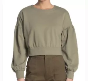 Abound Women’s Olive Green Puff Sleeve Crop Pullover Sweatshirt XXL NWT N0303 - Picture 1 of 4
