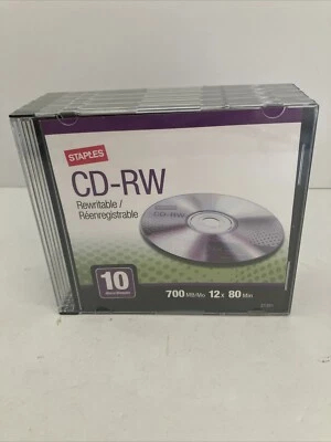 Staples 21351-US 12x CD-RW Silver 10/Pack 80 Min - Image 1 of 4