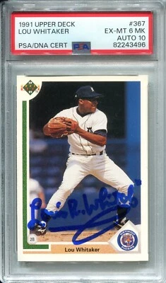 Lou Whitaker 1991 UD #367 Upper Deck Signed Auto PSA/DNA 6 10 Tigers Inscribed - Image 1 of 2