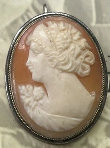 19th Century shell cameo 800 silver brooch/pendant . Lot # 37. - Picture 1 of 4