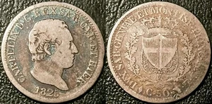 Italie - Sardaigne - Charles Félix - 50 centesimi 1825 L, aigle Turin KM#124.1 - Foto 1 di 1