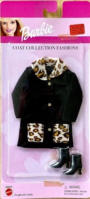 Barbie Coat Collection fashion black coat, leopard trim, black boots 1999 NRFB - Image 1 of 2