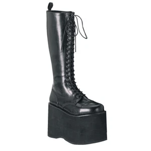 MEGA-602 Mujer Unisex Goth Punk cuña plataforma cordones botas negro aspecto cuero - Imagen 1 de 1