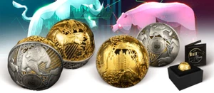 Opposites attract: Bull & Bear. Samoa $5 2022 Spherical 2oz coin - Picture 1 of 4