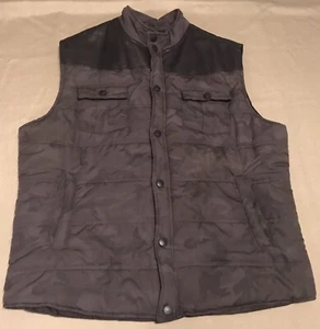 Mens Rebel & Soul Faux Leather Charcoal Grey Camo Sleeveless Vest Jacket XL  - Picture 1 of 12