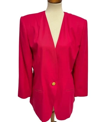 Vintage Worthington women's Fuchsia Blazer V neck shoulder pads size 16 - Image 1 of 4