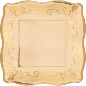 Elise Gold Foil Pottery Embossed 10 Inch Paper Plates 8 Pack Gold Tableware - Picture 1 of 2