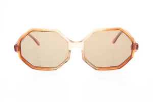 Vintage Brown Clear Fade Octagonal Geometric Sunglasses Japan Glass Lenses - Picture 1 of 10