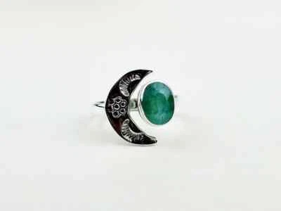 Anillo de berilo verde natural, plata de ley 925, anillo hecho a mano, regalo, todos los tamaños 3 a 14 Foto 1 de 4