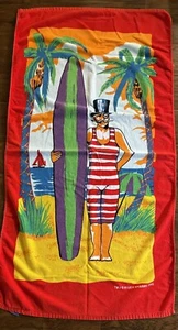 Jay Franco Strandtuch 1995 Monocle Guy Surfbrett Zylinder Hut Palmen hell - Bild 1 von 3