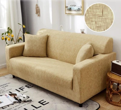 Защита дивана 2-местный диван двухместный эластичный чехол золото/коричневый геометрический принт - Изображение 1 из 4