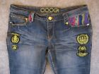 Coogi Jeans Womens 11 Or 12 Blue Denim Straight Patches Rainbow Hip Hop 33X32