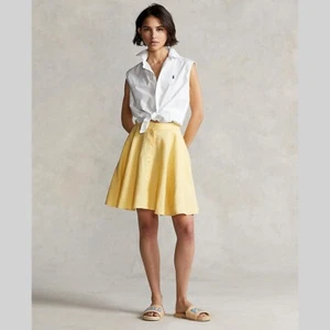 Polo Ralph Lauren Primrose Yellow 100% Linen Button Down Skirt UK 8 With Pockets - Picture 1 of 12