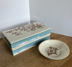 Vintage Keramik Yona Kirschblüten Buch Schmuckschatulle & Schale California Pottery - Bild 1 von 15