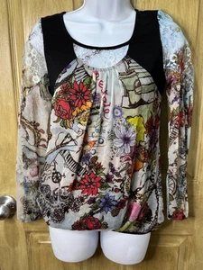 Alberto Makali Mixed Print Lace Shoulder Top Womens Med Bell Sleeve Forest Fairy - Picture 1 of 9