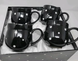 Neu im Karton Temp-tations by Tara schwarz weiß gepunktet Kaffeetasse Becher 12 Unzen 4er Set - Bild 1 von 13
